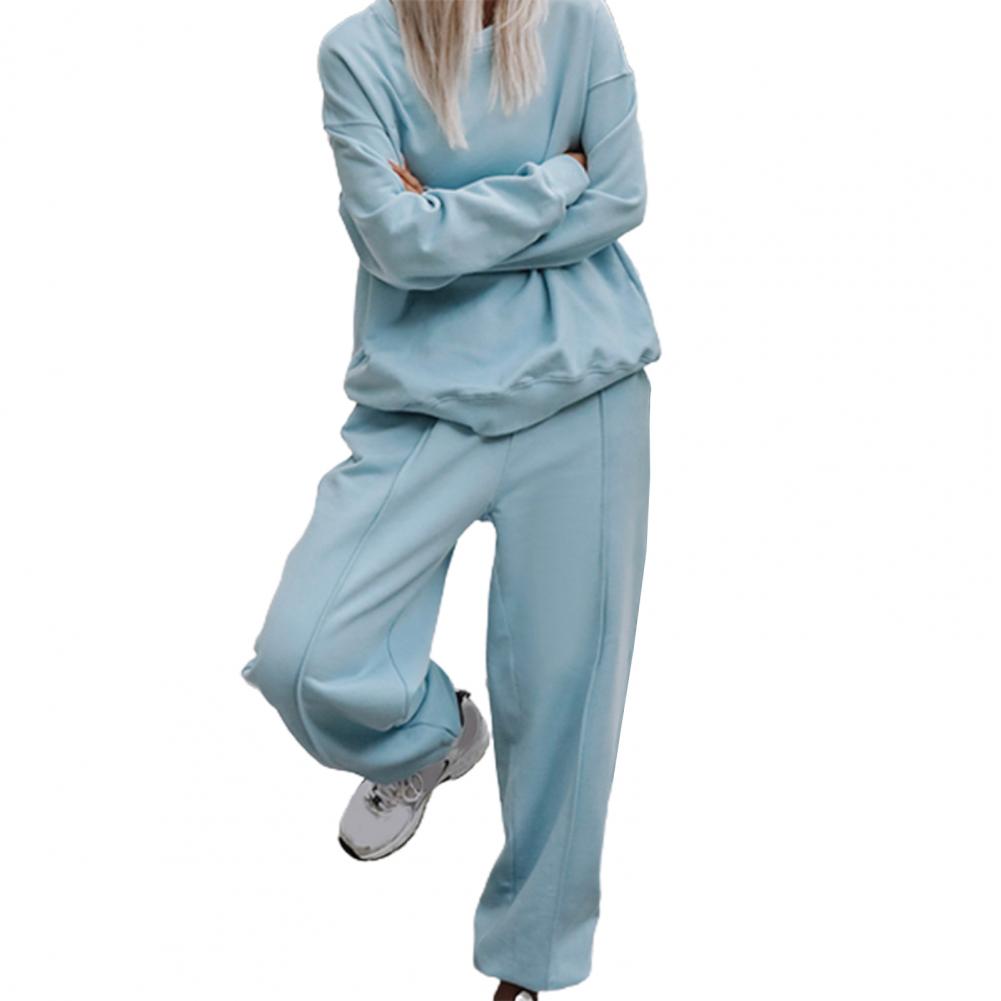 Женская однотонная блузка с длинным рукавом и круглым вырезом, топ, штаны на шнурке, спортивный костюм, спортивные рубашки, весенне-осенний комплект, спортивный костюм для женщин