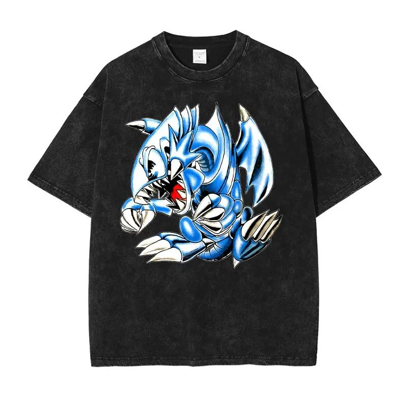 Japan Anime Yu Gi Oh BlueEyes White Dragon Cool Print Tshirt Unisex Unisexga Cotton Tshirts Vintage Washed Tee Harajuku Unisex T Shirt