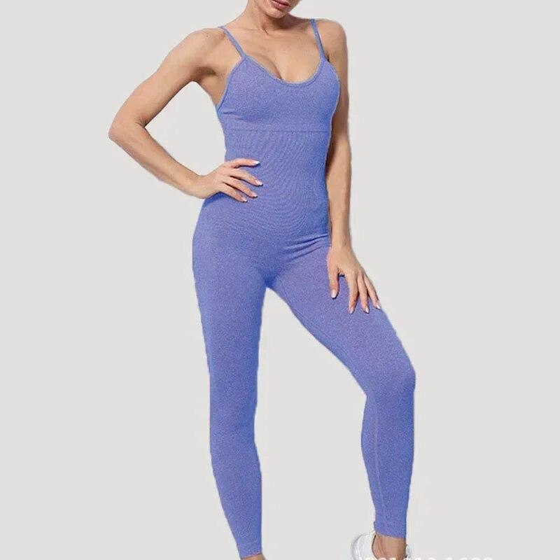 Fashion Slim Fit Tank Top And Jumpsuits For Women Sexy Sporty High-waist Solid Yoga Pants Casual Grey Ladies Trousers 30157