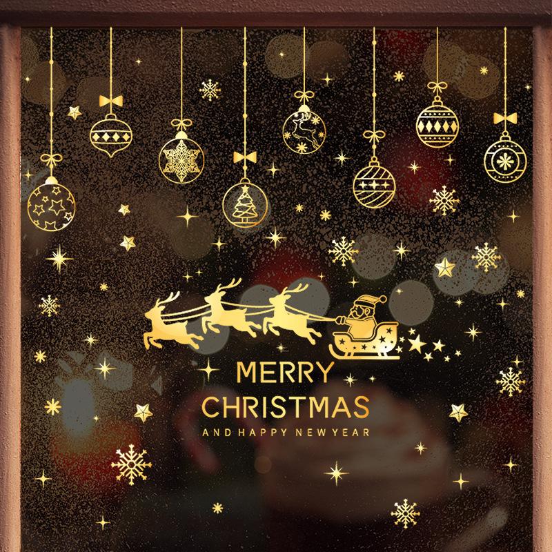 Новогодние оконные сани с оленем и Санта-Клаусом, великолепные рождественские шары, спиральные ленты, настенные наклейки, наклейки на окна для домашнего праздничного декора