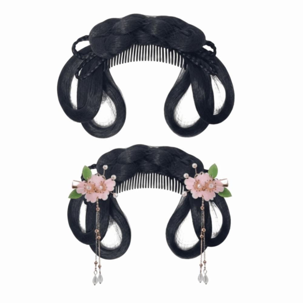 Synthetic Hanfu Ancient Costume Wigs Headdress Princess Hair Bun Cosplay Wig for Kids