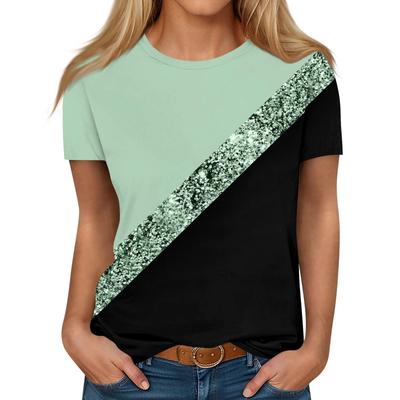 Летний круглый вырез 3D контрастный цветной принт топ модные повседневные короткие рукава женские футболки