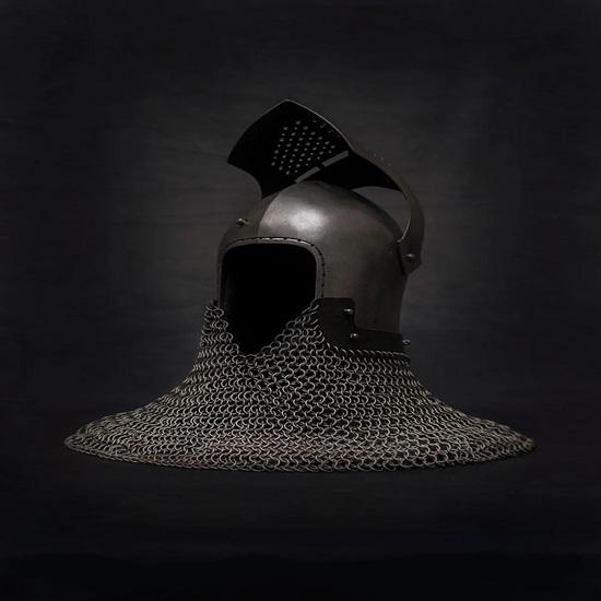 Spoleto Bascinet Helmet with Chainmail Medieval Combat-Ready Knight Armor Buhurt SCA Steel Helm Visored Bascinet with Liner