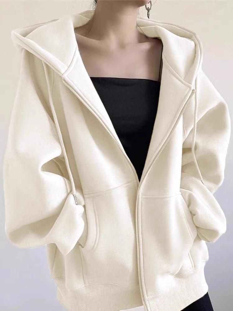 Женское худи большого размера оверсайз серое на молнии весенне-осеннее свободное толстовка с капюшоном мешковатое пальто куртка в стиле хай-стрит