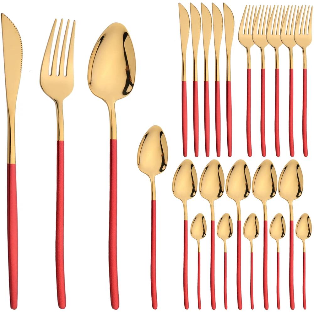 Набор столовых приборов из 24 предметов, столовые приборы из нержавеющей стали, ножи, вилки, ложки, черные, золотые столовые приборы, зеркала, столовые приборы для кухни, столовое серебро