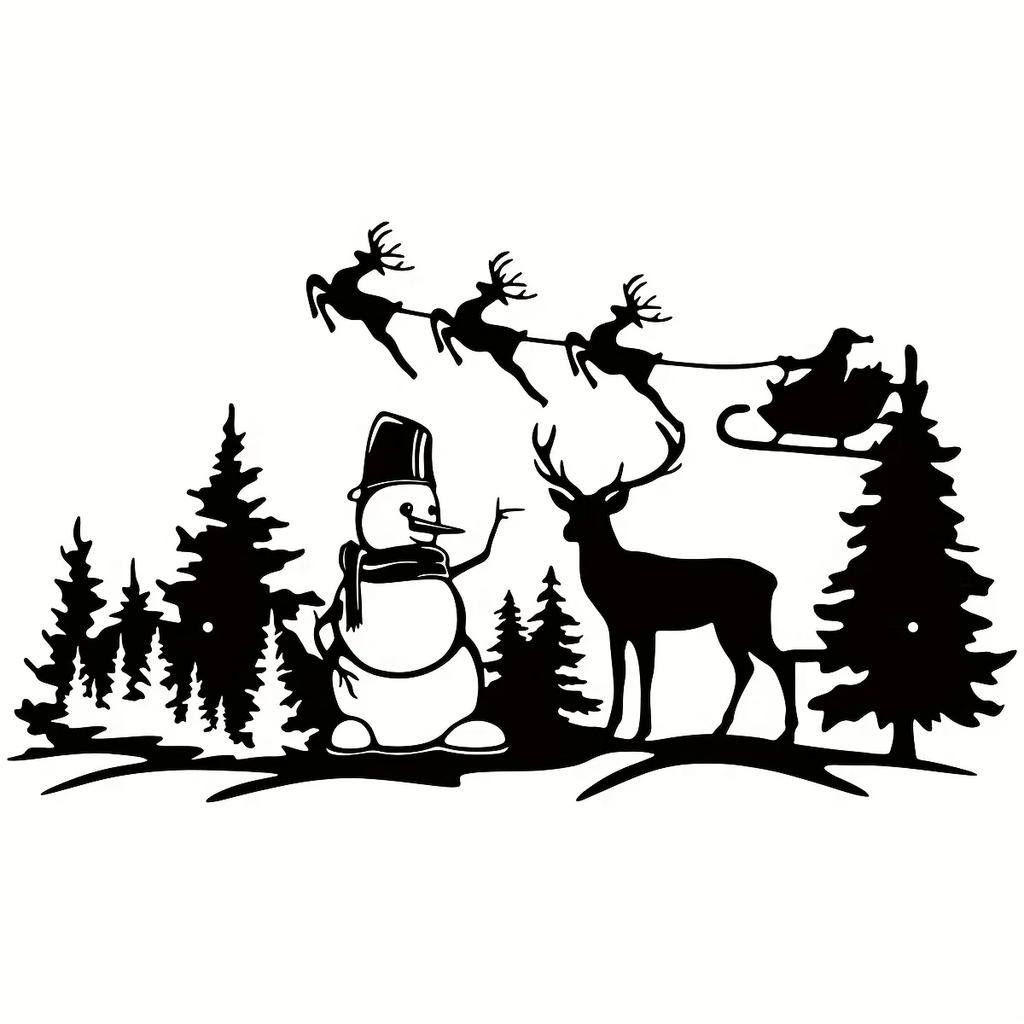 Christmas Tree, Snowman, and Reindeer Metal Wall Art - Outdoor Plaque and Indoor Wall Hanging Decor | Festive Holiday Sign