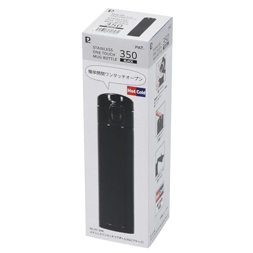 PEARL METAL Бутылка для воды, 350 мл, Открытие одним касанием, Изолированная, Холодная/Горячая, Тонкий тип, Прямое питье, Нержавеющая сталь, Черный, HC-648