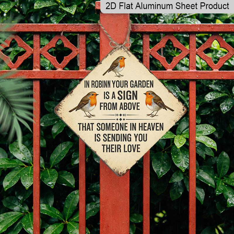 2D Flat Vintage Robin Aluminum Sign, Inspirational Slogan Rustic Plaque with Rusty Edge, Hanging Wall Decor for Garden Yard Home Study
