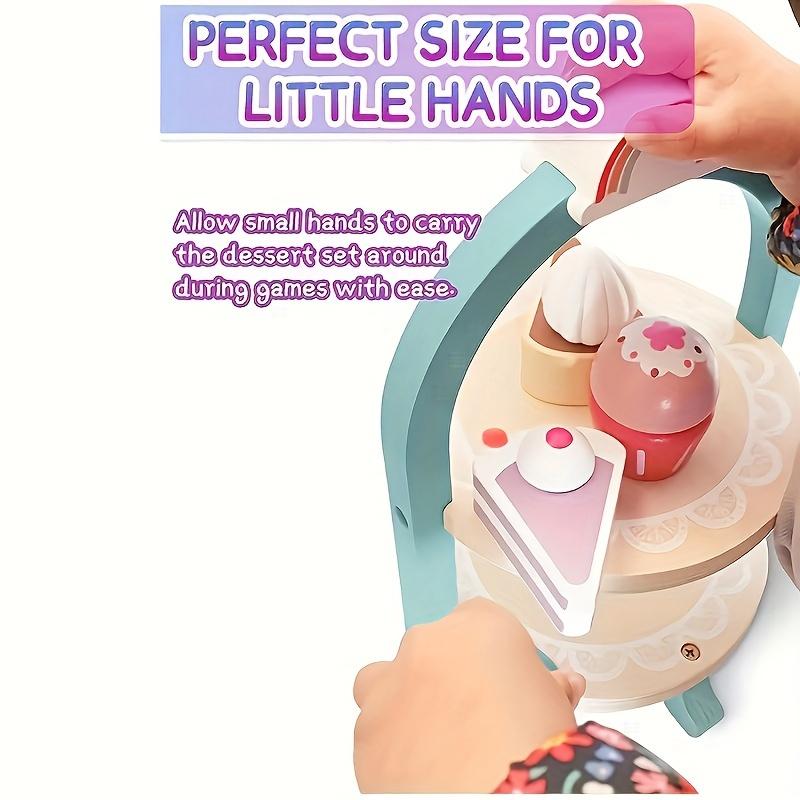 Wooden Cake Pop Shop Playset ,8 Piece Pretend Play Food Toy with Multi-Tiered Dessert Tower Educational Kitchen Roleplay Set for Kids 3+