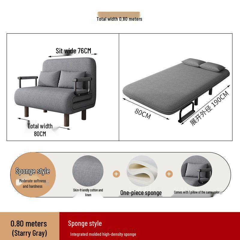 Compact Folding Sofa Bed for Small Apartments - Dual-Use Economy Single/Double Lazy Sofa