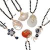 High-grade Alloy Gold-color Beaded Sweater Chain Long Romantic National Women's Necklace Natural Stone Pendant Autumn