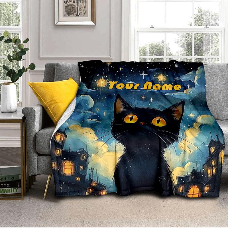 1PC Custom Name "Night Sky Adventure" flannel blanket versatile, all-season throw suitable for the living room, bedroom, camping, travel, and gift