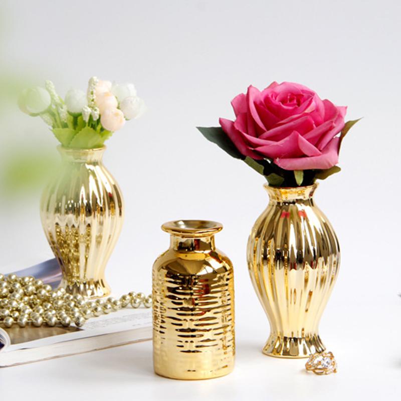 Европейская золотая керамическая ваза для цветов, декоративная ваза для офиса, настольная, контейнер для цветочной композиции, поделки, украшение для дома