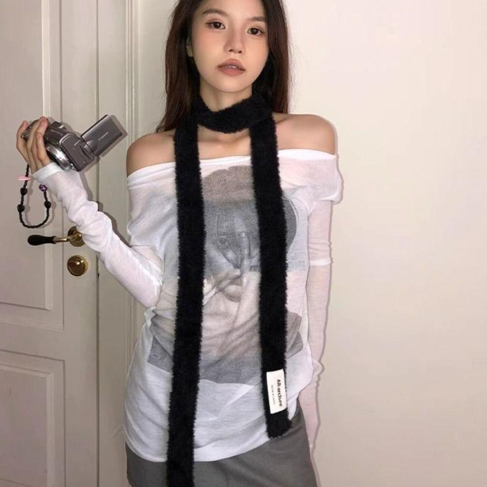 Harajuku Wool Shawl Y2K Long Narrow Scarves All-match Knitted Scarf Autumn/Winter