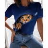 Animal Series Digital 3D Printed Men's Women's Short Sleeved T-shirt Cute Cat Round Neck Base Top