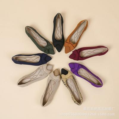 Туфли женские с острым носком, мелким горлом, плоской подошвой, вязаные бантом, мягкие, большого размера, размер 34-43