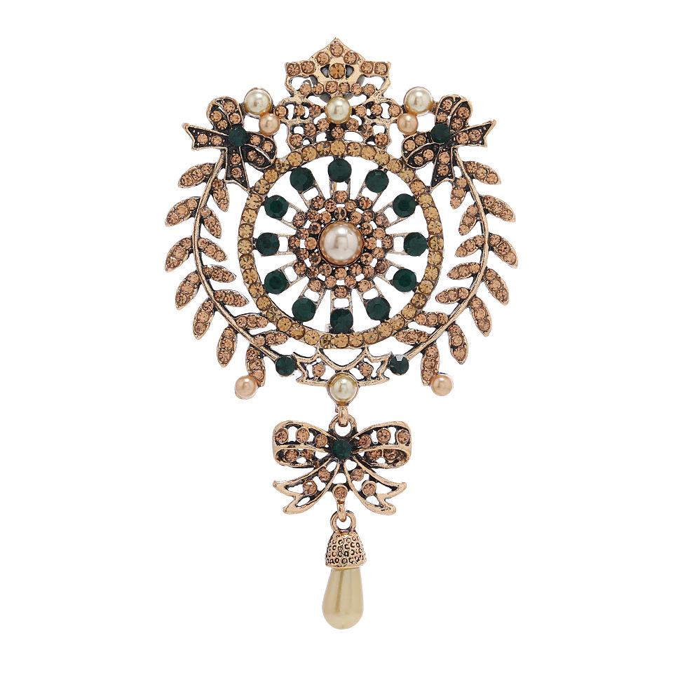 Винтажная брошь-булавка в стиле барокко с бантом и стразами