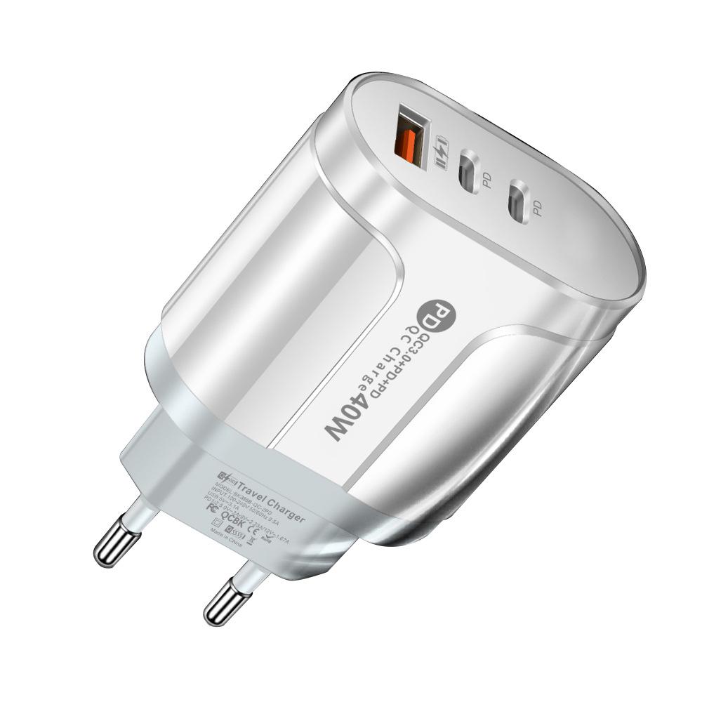 Светодиодное дорожное зарядное устройство 2,4 А USB + двойной Type-C PD для спецификаций ЕС/США