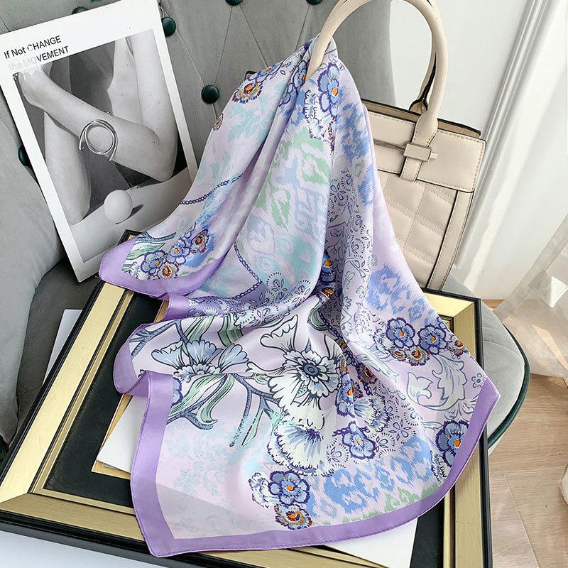 Floral Print 70*70cm Silk Square Scarfs for Women Fashion Hijab Female Headband Soft Satin Neckerchief Foulard Bandana Neck Ties