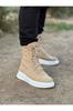 Men's Fashion Suede Flat Heeled Bootie Wg Beige Suede Long Lace Up Boots Shoes