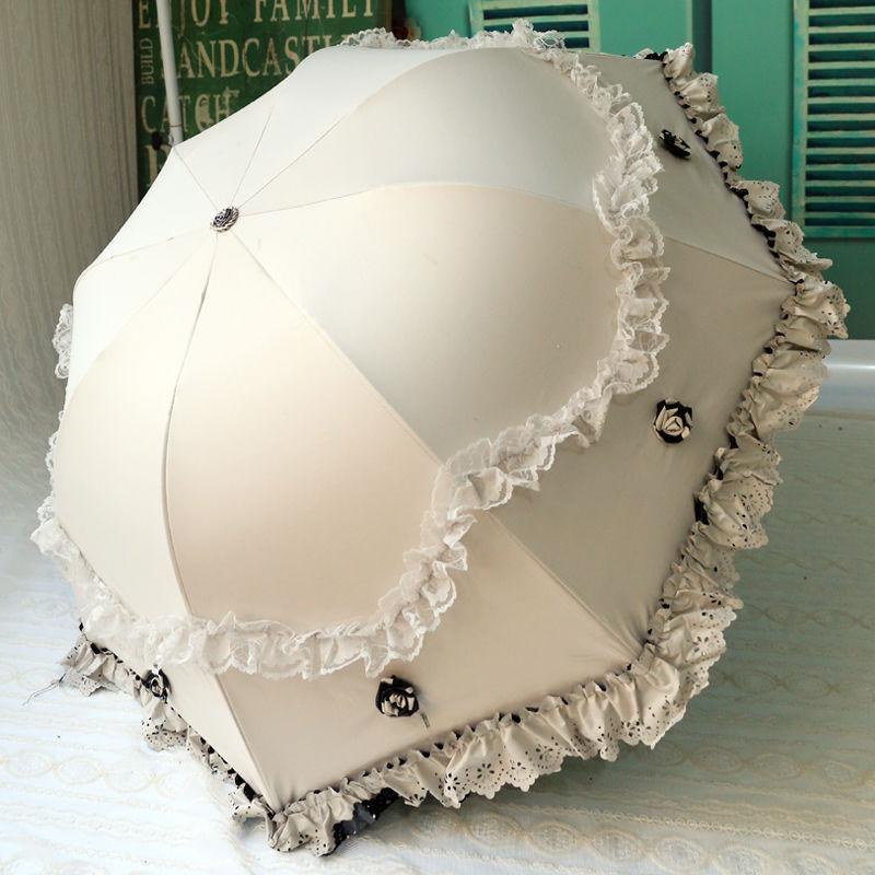 Lace Flower Women Sun Parasol Sunscreen Portable Compact Black Coating Anti UV Rain Umbrella Girl Princess Sunshades Vintage