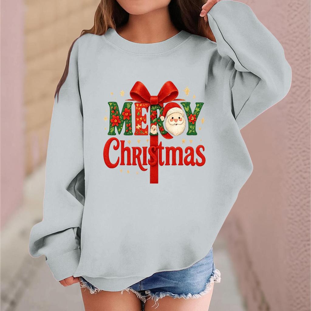 Children's Fashionable Casual Long-sleeved Loose Christmas Print Pullover Sweatshirt