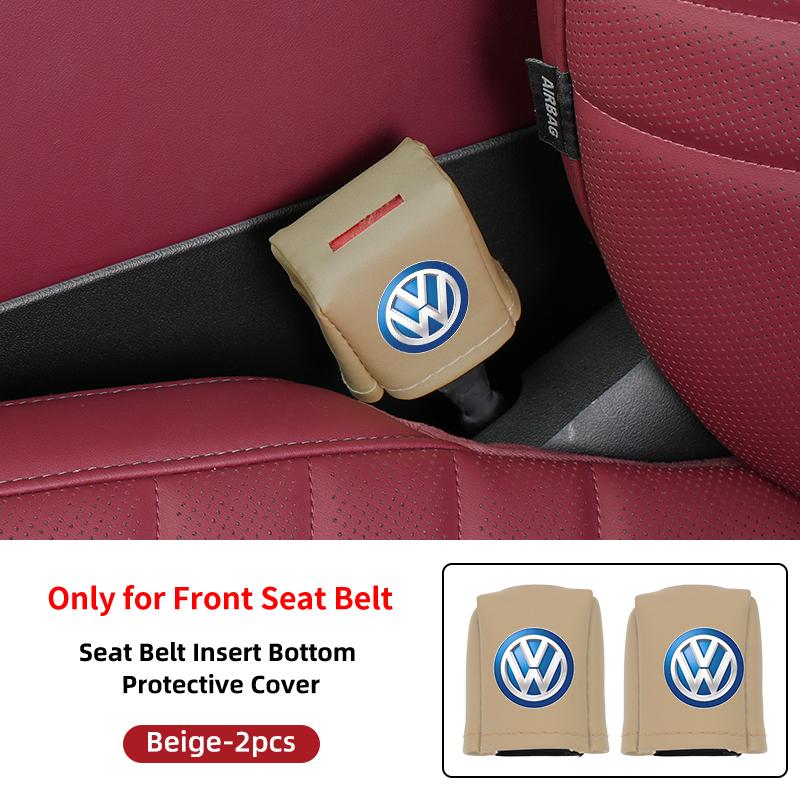 Car Front Fully Wrapped Leather Seatbelt Base Cover Buckle Protector For VW Scirocco Jetta Beetle Golf Passat Polo Tiguan Sharan zk0