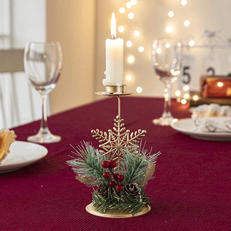 Christmas Golden Candle Holder Christmas Snowflake Star Iron Candlestick New Year Table Ornaments