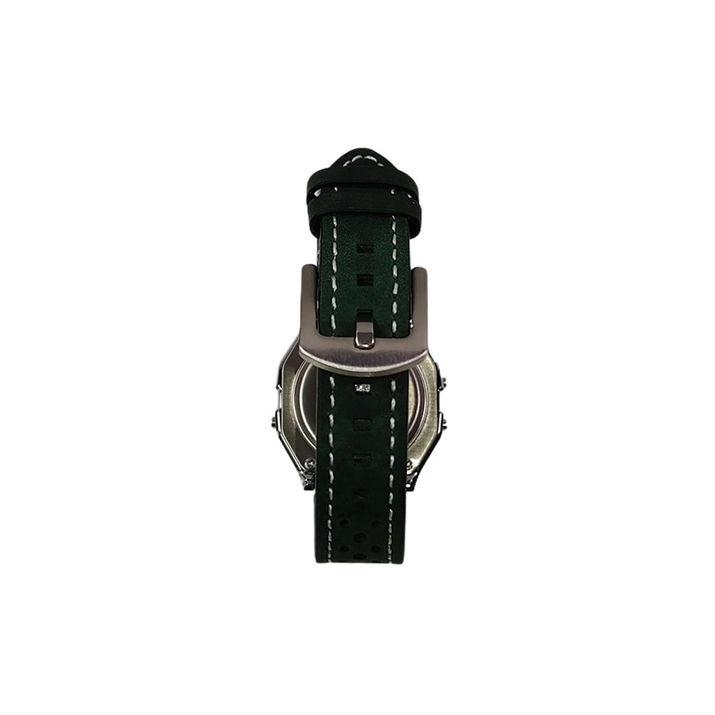 Casio Часы с кварцевым механизмом, кожаным ремешком, зеленым циферблатом, унисекс, A158WA-1(Часы1100--)
