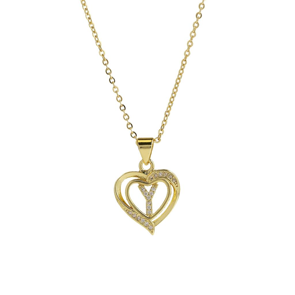 A-Z English Letter Initial Necklace Gold Plated Necklace Micro Setting Zircon Heart Necklace for Women