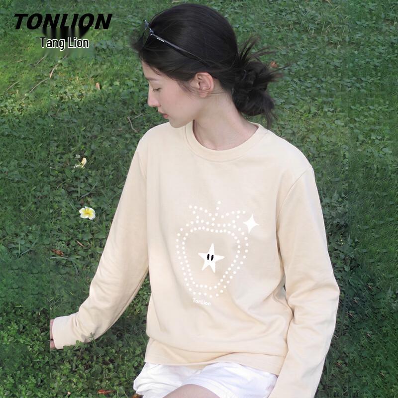 Женская хлопковая футболка с длинным рукавом TonLion, плотная, в горошек, с клубникой