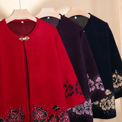 Матери среднего и пожилого возраста носят осенний свитер «Счастливая свекровь», костюм-кардиган из двух частей с накидкой для бабушки, костюм для пожилых людей