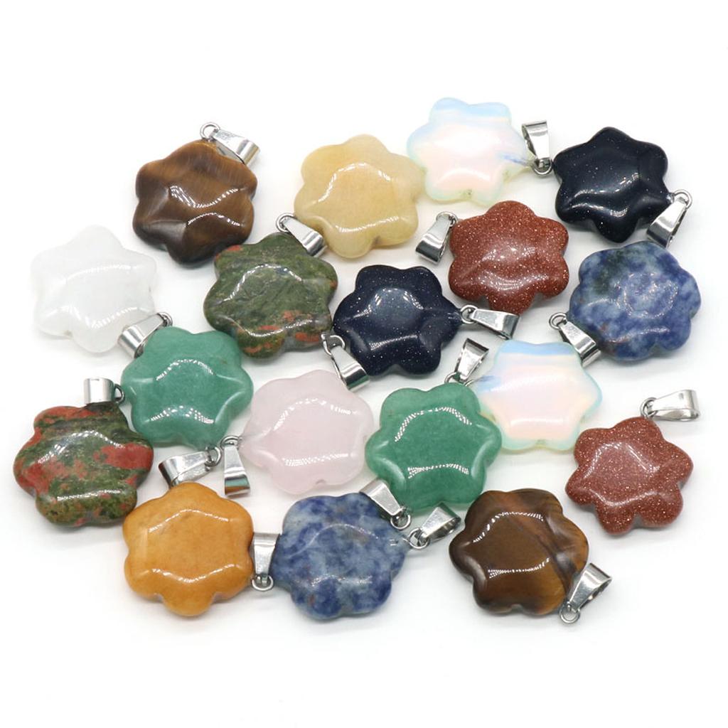 9Pcs, Elegant Flower Crystal Pendant Necklace, Natural Stone Jewelry for Women | Boho Chic DIY Craft | Healing Crystal Energy, Quartz Gems Charms 20mm