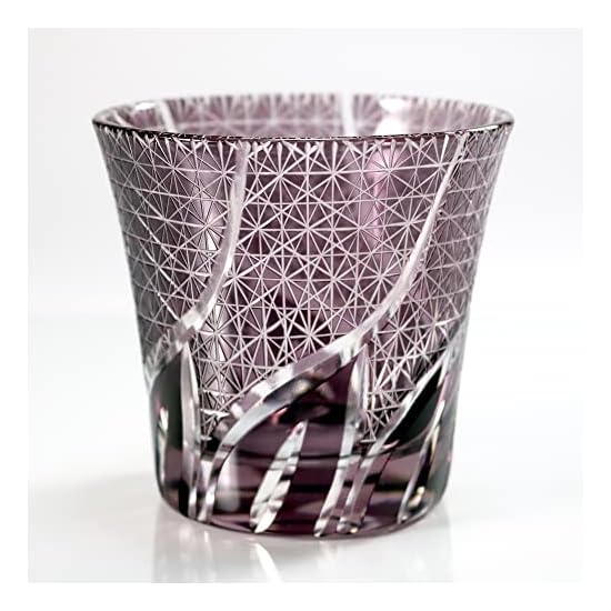 GREEM MARKET Wooden Box Included Handicraft Glasswork Kiriko Glass Cup Shochu Glass Rock Glass Black