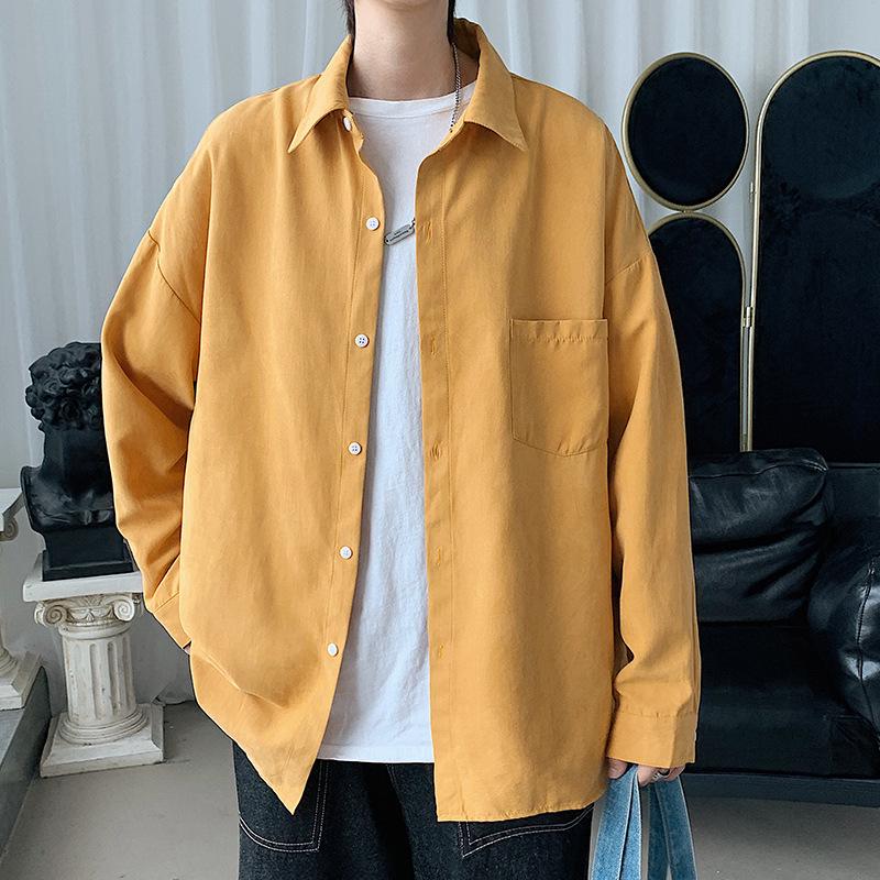 Japanese-Style Loose Fit White Long Sleeve Men's Shirt - Trendy, Large Size, All-Match Student Top for Spring and Autumn