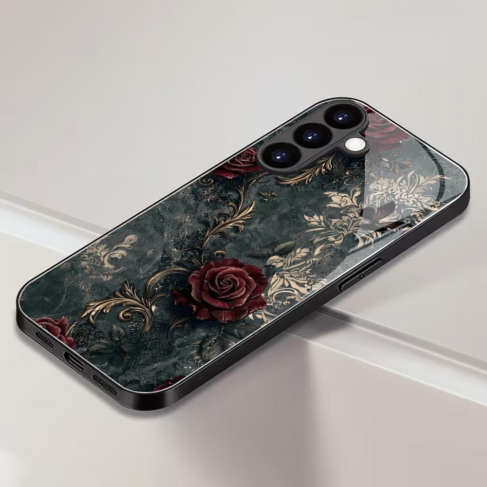 Ретро чехол для телефона из закаленного стекла с черной розой, подходит для Samsung Galaxy S26 S25 S24 S23 S22 S21 S20 FE/Ultra/Plus, противоударный