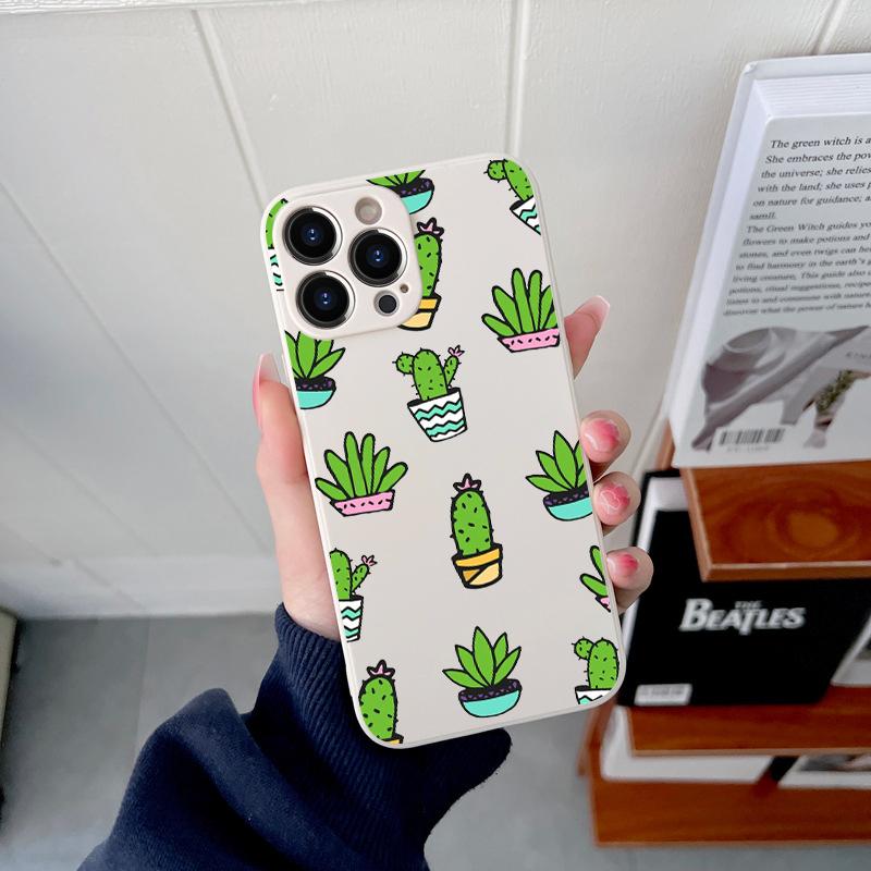 Оригинальный квадратный жидкий силиконовый чехол с милым кактусом для iPhone 14 11 12 13 Pro Max Mini X XS XR 7 8 Plus, противоударный чехол «сделай сам»