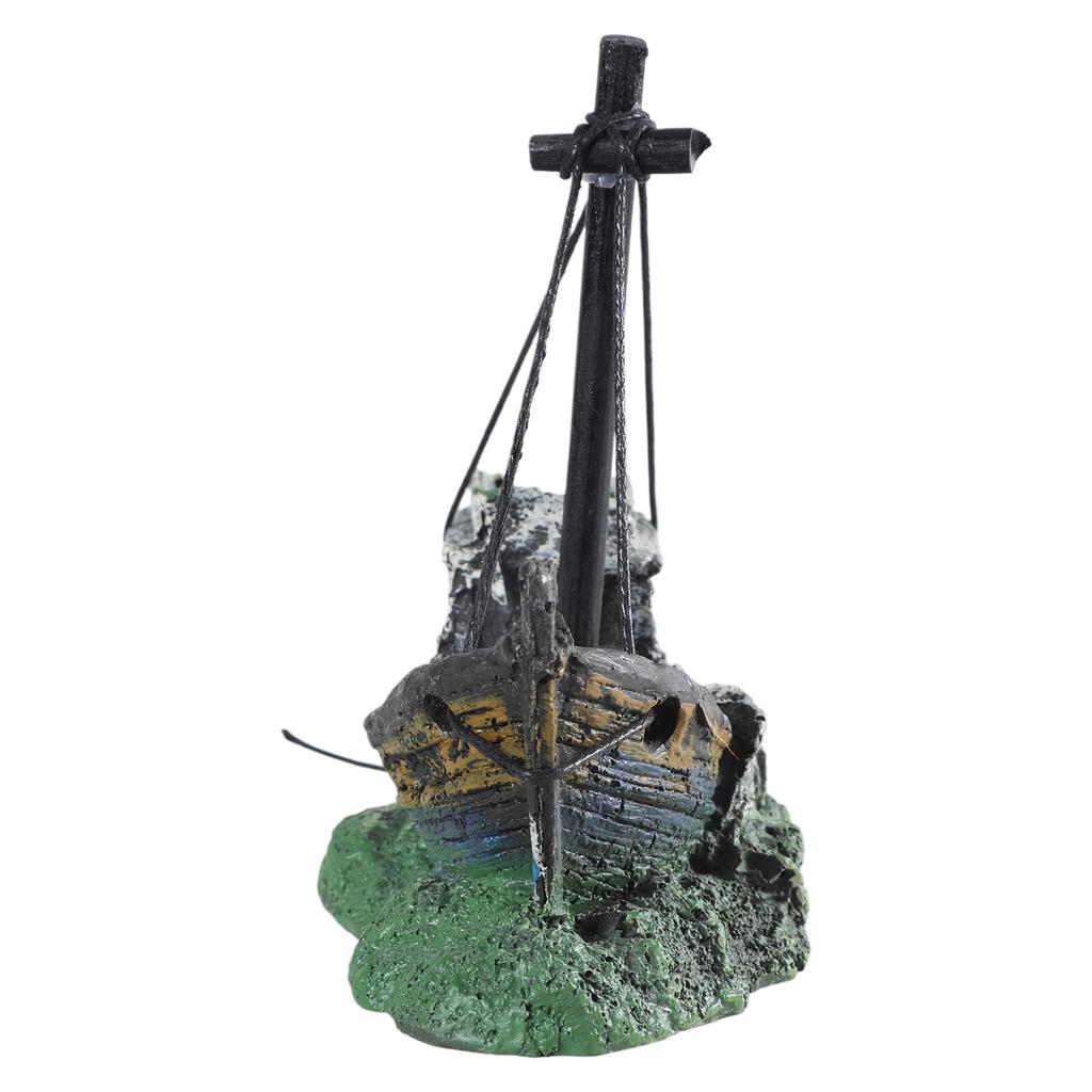 Aquarium Resin Decorations Sunken Ship Ornaments Landscaping Accessories Betta Cave Hideout for Fish Rest for Play Sleep