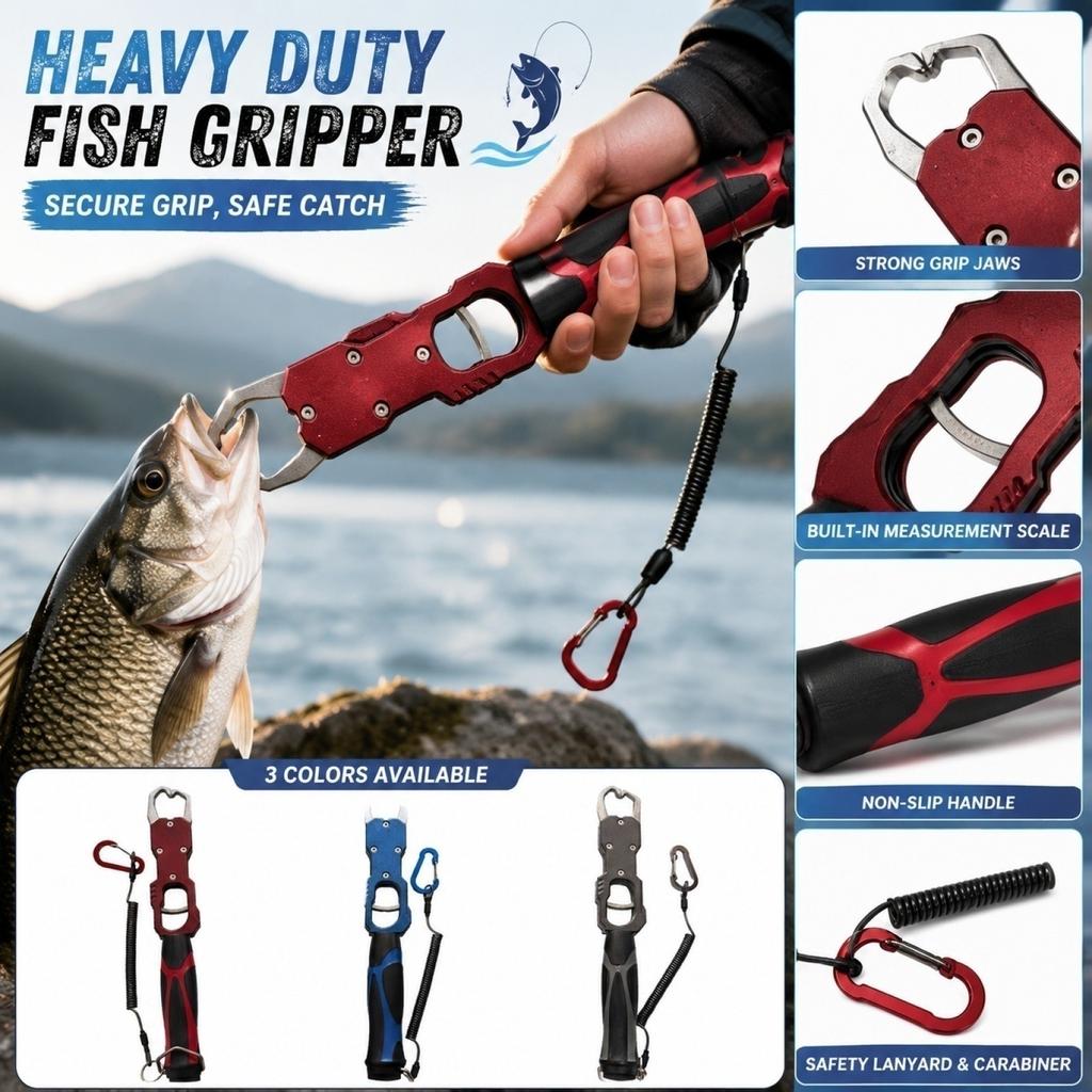 Heavy Duty Fish Gripper with Built-in Scale Non-slip Handle Fishing Lip Grip Tool for Secure Fish Holding and Measuring