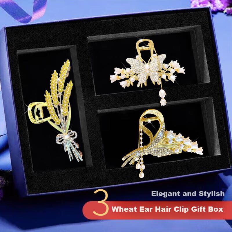 3-Piece Wheat Spike Hair Clip, Hair Accessory, Hair Claw Clip, Golden Color