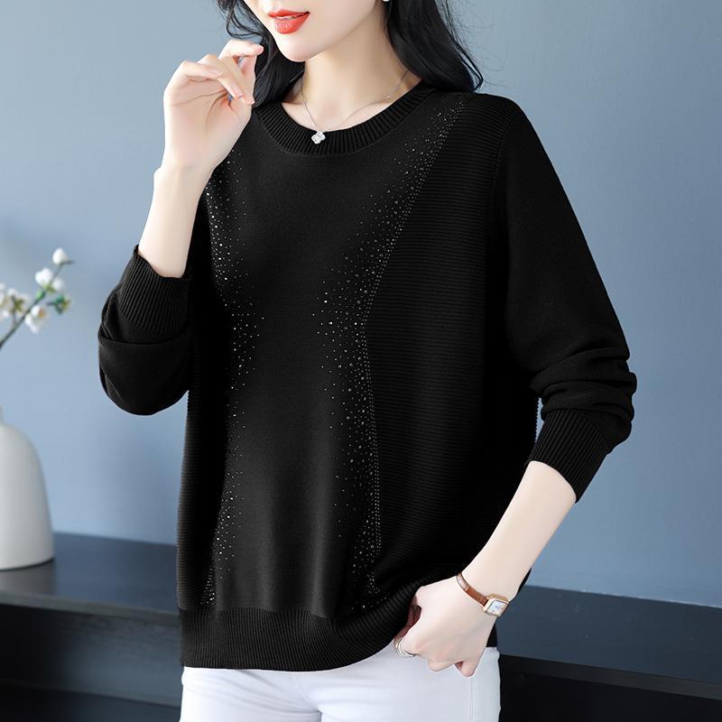 WTEMPO Женский вязаный свитер с круглым вырезом, свитер для мамы, свободный трикотажный топ с длинными рукавами