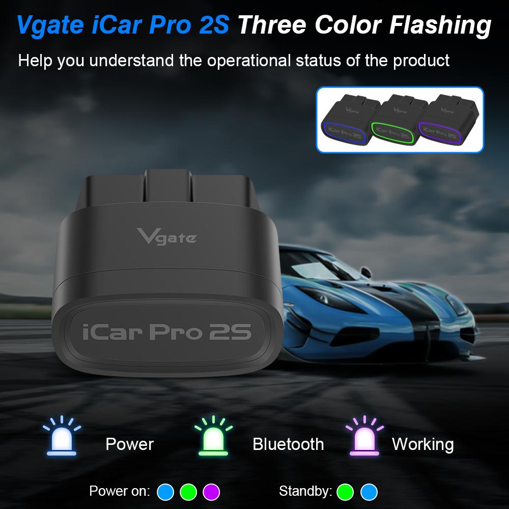 Vgate ICar Pro 2S ELM327 Bluetooth 5.3 V2.3 Автомобильный сканер OBD Модернизированный инструмент для диагностики автомобилей EV BimmerCode для ПК с ОС IOS Android