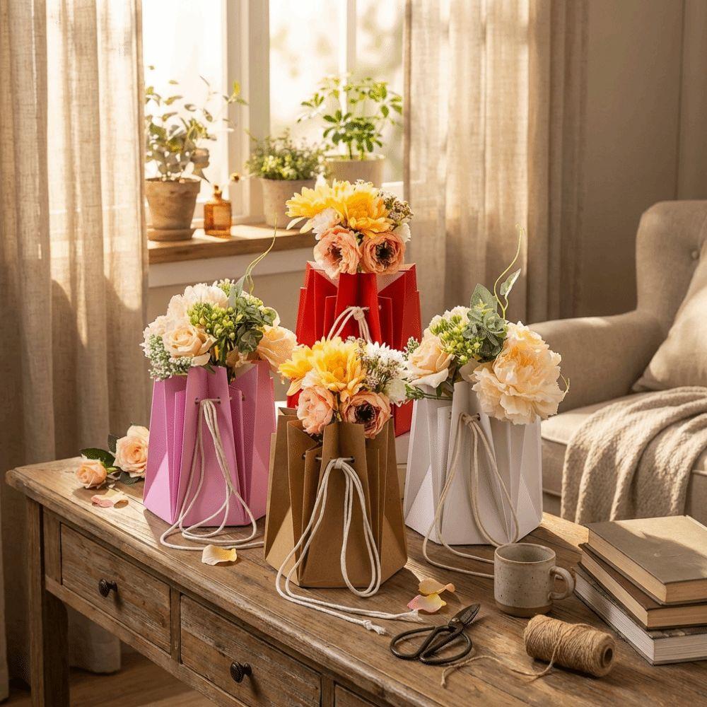 10Pcs Portable Romantic Flower Packaging Box Paper Hand-folded Rose Bouquet Bags Insertion Flower Flower Gift Box DIY Wedding
