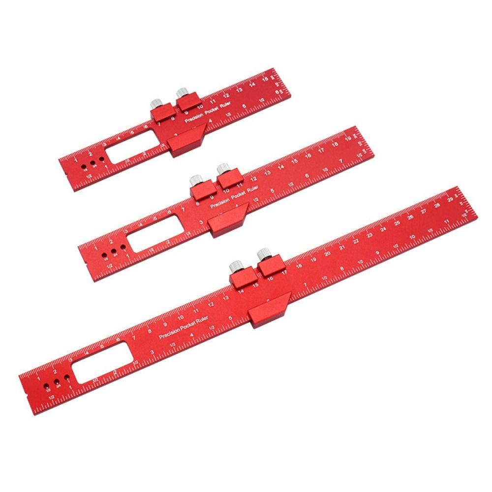With Slide Stop Metric Measuring Tool Aluminum Alloy Hole Punching Ruler Woodworking