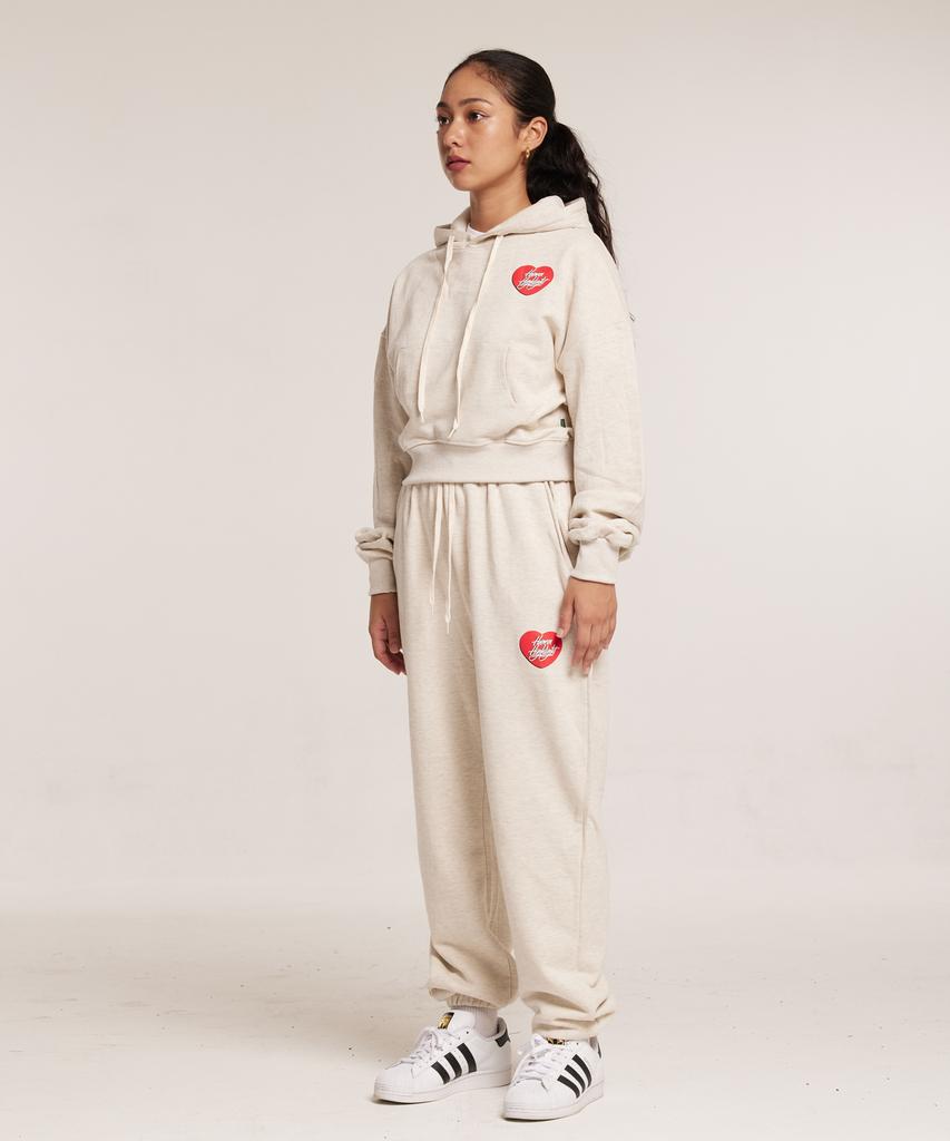 CREAM SODA LAB Human Highlight Heart Jogger Pants Oatmeal (Red)