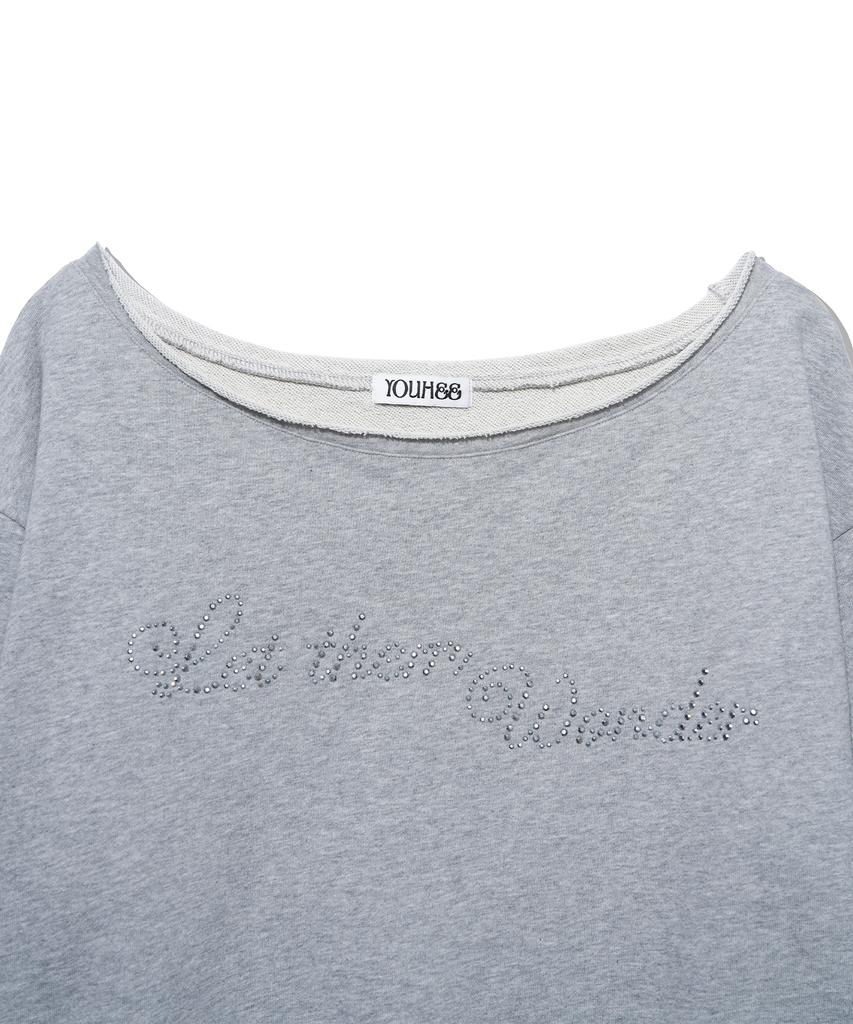 YOUHEE Hotfix Off-Shoulder Sweat Shirts_Melange Gray