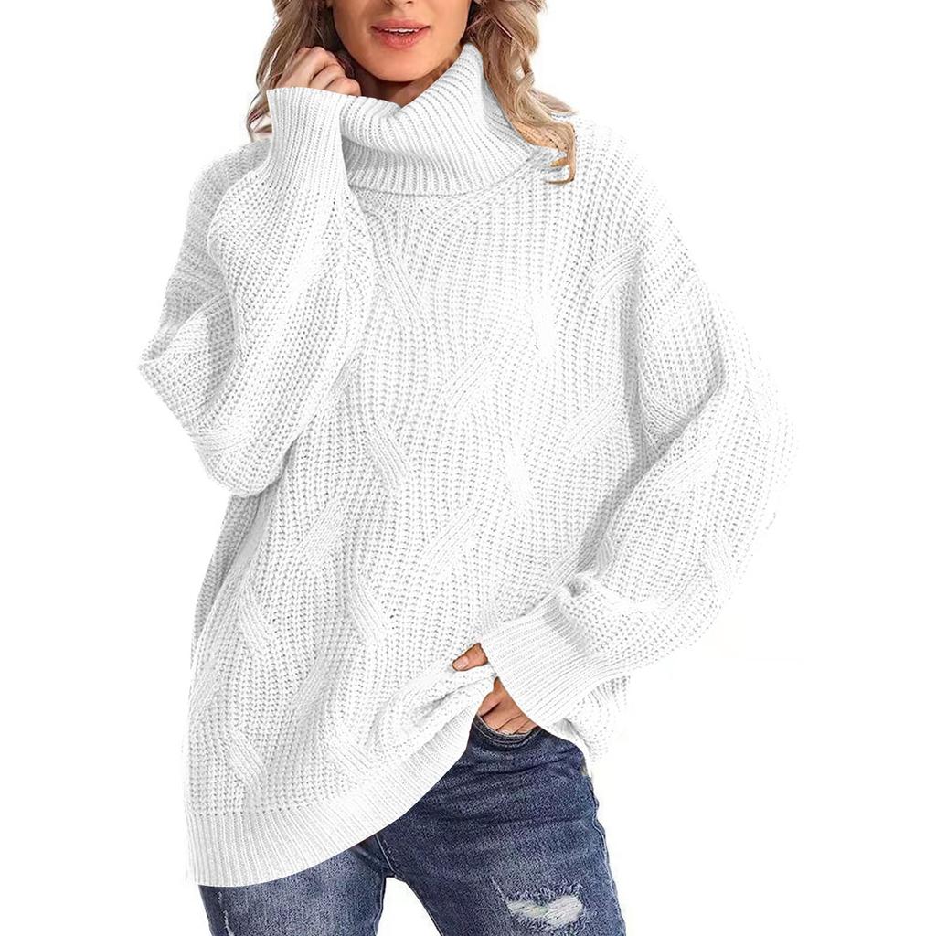 Women's Fashion Loose High Neck Knit Pullover Top Long Sleeve Casual Sweater