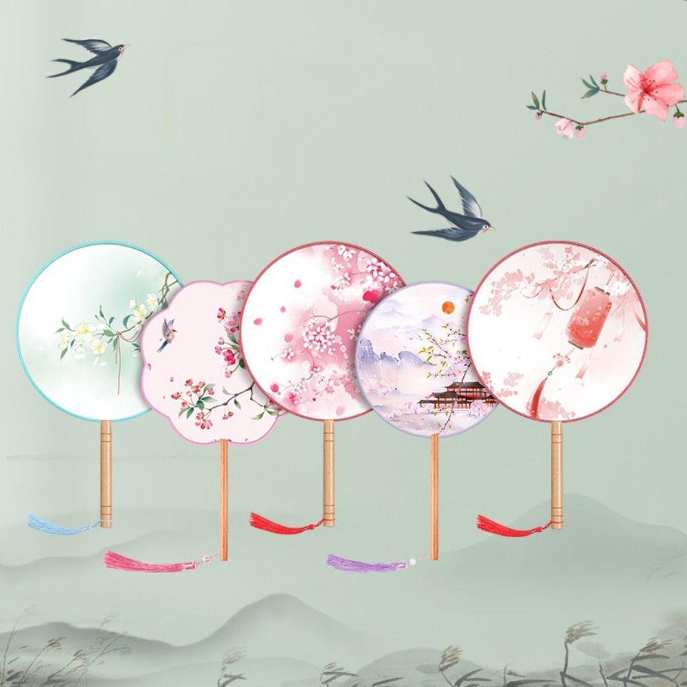 Chinese Style Dance Silk Fan Ink Painting Embroidery Fan Round Hand Fan for Wedding