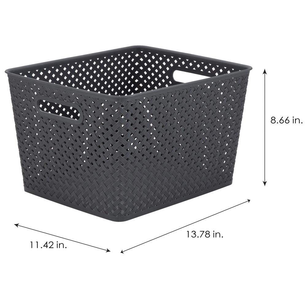 Large Gray Resin Wicker Storage Bin Lightweight Organizing Baskets with Handles Home Storage Solution Toy Book Organizer