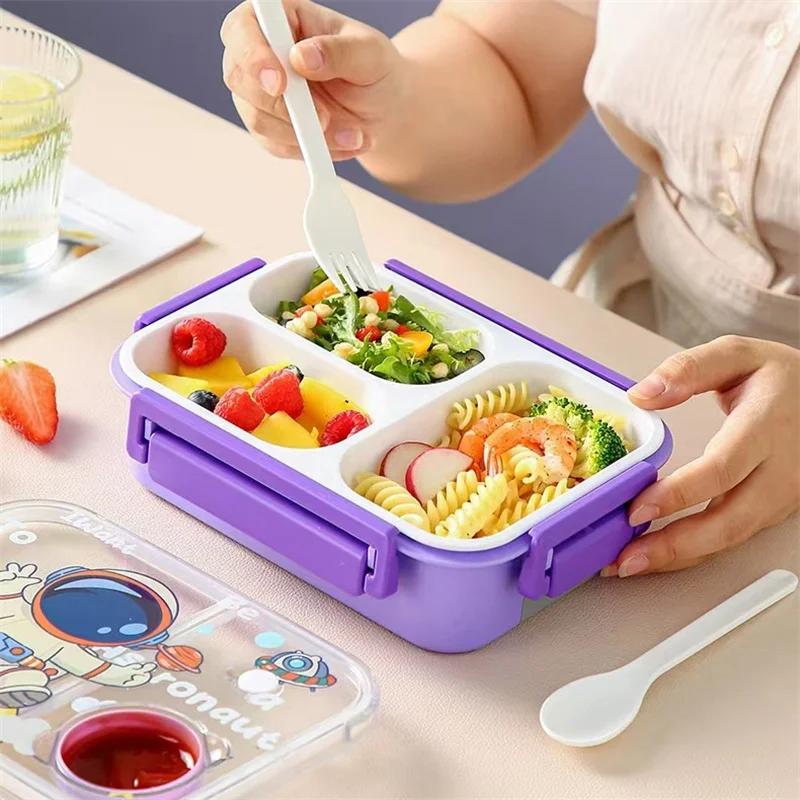 Милый ланч-бокс для детей с рисунком мультяшного динозавра, коробка для бенто с вилкой-ложкой, фруктовая коробка для пикника на открытом воздухе, контейнеры для хранения продуктов